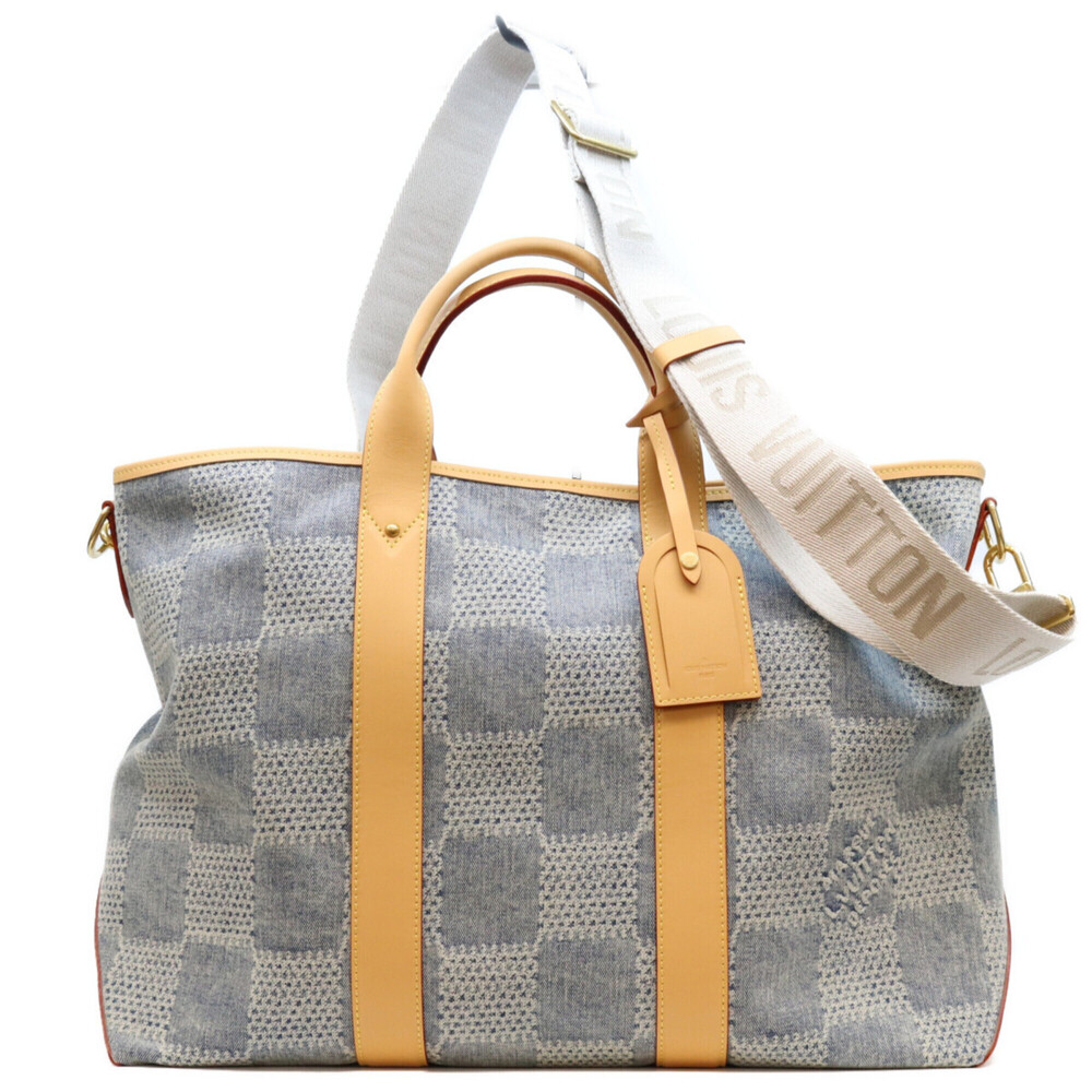 LOUIS VUITTON N40702 Damier Denim 3D Weekend Tote NM Bag Indigo Gold Hardware...